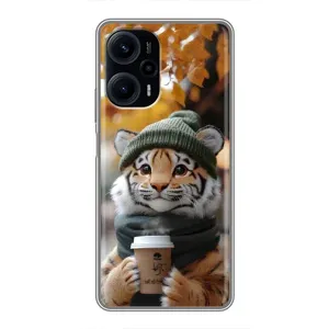 Печатный чехол «Зверята с кофе» для Xiaomi POCO F5 (Тигр с кофе)