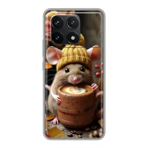 Печатный чехол «Зверята с кофе» для Xiaomi POCO F6 Pro (Мышка с кофе)