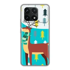 Силиконовый бампер с картинкой животных для Xiaomi POCO F6 Pro (Олень с шарфом)