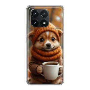 Печатный чехол «Зверята с кофе» для Xiaomi POCO F6 Pro (Собачка с кофе)