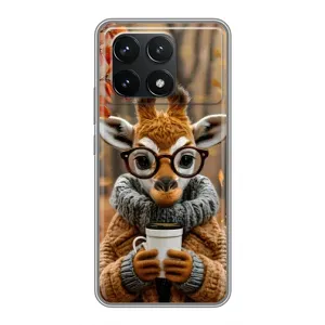 Печатный чехол «Зверята с кофе» для Xiaomi POCO F6 Pro (Жираф с кофе)