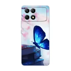 Силиконовый бампер с картинкой животных для Xiaomi POCO F6 (Бабочка синяя)