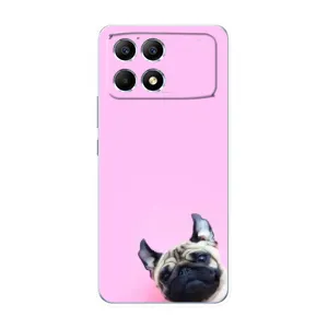 Бампер для Xiaomi POCO F6 с картинкой "Песики" (Собака на розовом)
