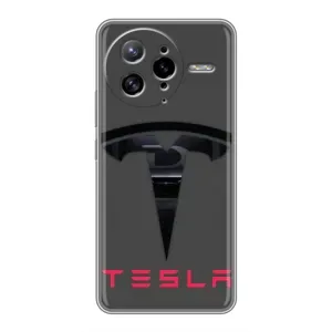 Силиконовый бампер с картинкой машины на Xiaomi POCO F7 Ultra (Logo TESLA)