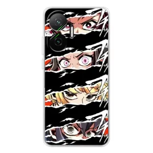 Силіконові чохлі з очіма Anime для Поко Ф7 (Очі на чорному)