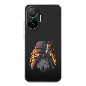 Силиконовый чехол с картинкой "Герой Pubg" на Xiaomi POCO F7 (В огне)