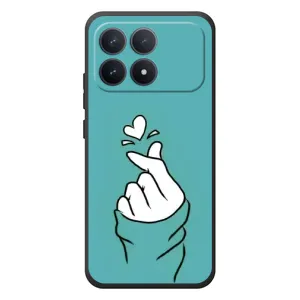 Чехлы (Знак сердечка) на Xiaomi Poco F8 Pro (Сердечко на бирюзовом)