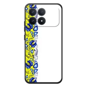 Силиконовый Чехол на Xiaomi Poco F8 Pro с картинкой Вышиванки (Желто-синяя вышиванка)