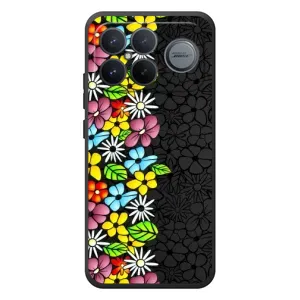 Силиконовый бампер с принтом (цветочки) на Xiaomi Poco F8 Альфа (Яркие цветы на черном)