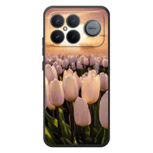 Чехлы с картинкой (Тюльпаны) на Xiaomi Poco F8 Альфа (Закат с цветами)