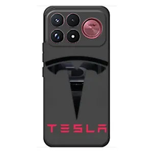 Силиконовый бампер с картинкой машины на Xiaomi Poco F9 Ultra (Logo TESLA)