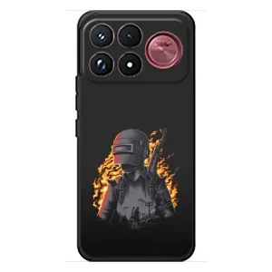 Силиконовый чехол с картинкой "Герой Pubg" на Xiaomi Poco F9 Ultra (В огне)
