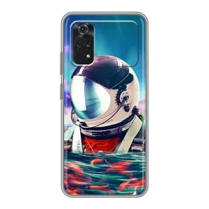 Силіконовый Чохол з принтом "Космонавти" на Xiaomi POCO M4 Pro 5G (Космонавт у воді)