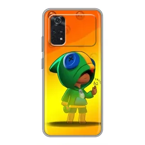 Чехол Бравл Старс для Xiaomi POCO M4 Pro 5G (LEON в кофте)