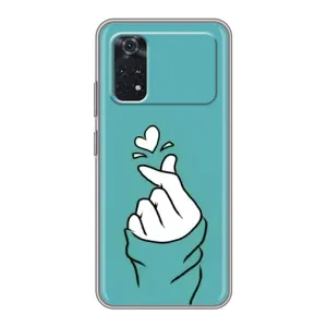 Чехлы (Знак сердечка) на Xiaomi POCO M4 Pro 5G (Сердечко на бирюзовом)