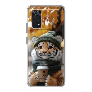 Печатный чехол «Зверята с кофе» для Xiaomi POCO M4 Pro 5G (Тигр с кофе)