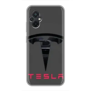 Силиконовый бампер с картинкой машины на Xiaomi POCO M5 (Logo TESLA)