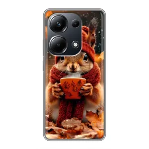 Печатный чехол «Зверята с кофе» для Xiaomi POCO M6 Pro (Белка с кофе)