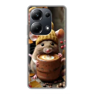 Печатный чехол «Зверята с кофе» для Xiaomi POCO M6 Pro (Мышка с кофе)