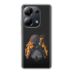 Силиконовый чехол с картинкой "Герой Pubg" на Xiaomi POCO M6 Pro (В огне)