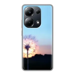 Силиконовый Чехол с одуванчиками на Xiaomi POCO M6 Pro (Закат с одуванчиком)