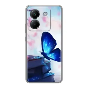 Силиконовый бампер с картинкой животных для Xiaomi Poco M7 Pro 5G (Бабочка синяя)