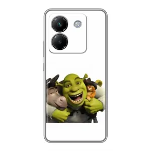 Печатный чехол с принтом Шрек для Xiaomi Poco M7 Pro 5G (Шрек осел и кот)