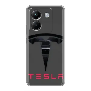 Силиконовый бампер с картинкой машины на Xiaomi Poco M7 Pro 5G (Logo TESLA)