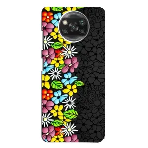 Силиконовый бампер с принтом (цветочки) на Xiaomi Poco X3 Pro (Яркие цветы на черном)