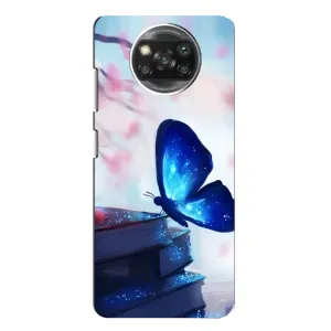 Силиконовый бампер с картинкой животных для Xiaomi POCO X3 (Бабочка синяя)