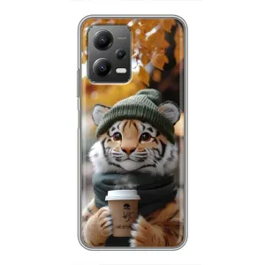 Друкований чохол 'Звірята з кавою' для Xiaomi POCO X5 (5G) (Тигр з кавою)