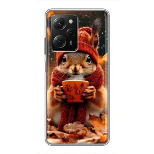 Печатный чехол «Зверята с кофе» для Xiaomi POCO X5 Pro (5G) (Белка с кофе)