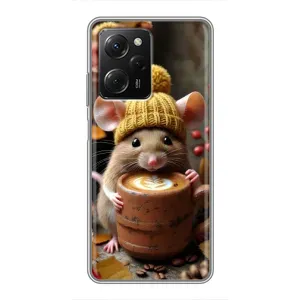 Печатный чехол «Зверята с кофе» для Xiaomi POCO X5 Pro (5G) (Мышка с кофе)