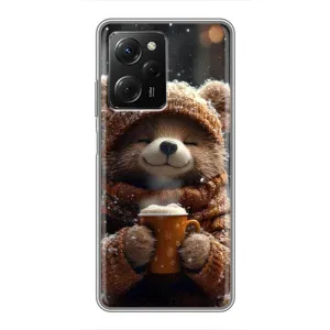 Печатный чехол «Зверята с кофе» для Xiaomi POCO X5 Pro (5G) (Медвежонок с кофе)