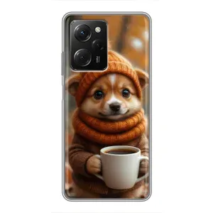 Печатный чехол «Зверята с кофе» для Xiaomi POCO X5 Pro (5G) (Собачка с кофе)