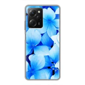 Силиконовый бампер с принтом (цветочки) на Поко X5 про (5G) (Синие цветы)