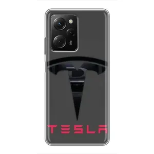 Силиконовый бампер с картинкой машины на Xiaomi POCO X5 Pro (5G) (Logo TESLA)