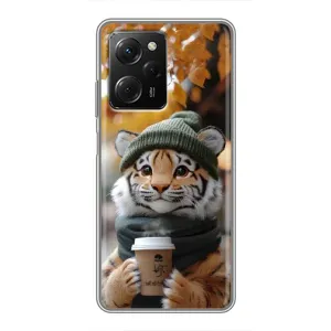 Печатный чехол «Зверята с кофе» для Xiaomi POCO X5 Pro (5G) (Тигр с кофе)
