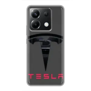 Силиконовый бампер с картинкой машины на Xiaomi POCO X6 5G (Logo TESLA)