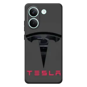 Силиконовый бампер с картинкой машины на Xiaomi Poco X8 Pro (Logo TESLA)
