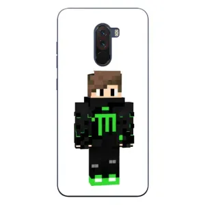 Чехлы для Xiaomi POCO F1 (Персонажи Майн Крафт) (Зеленый мальчик)