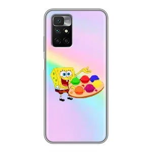 Силиконовый чехол Спанч Боб на Редми 10 (Бургеры)
