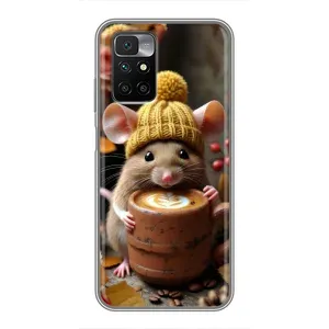 Печатный чехол «Зверята с кофе» для Xiaomi Redmi 10 (Мышка с кофе)