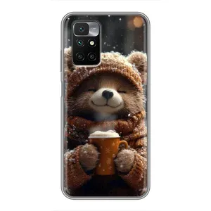 Печатный чехол «Зверята с кофе» для Xiaomi Redmi 10 (Медвежонок с кофе)