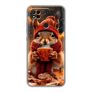 Печатный чехол «Зверята с кофе» для Xiaomi Redmi 10A (Белка с кофе)