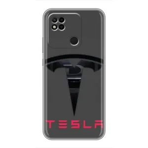Силиконовый бампер с картинкой машины на Xiaomi Redmi 10A (Logo TESLA)