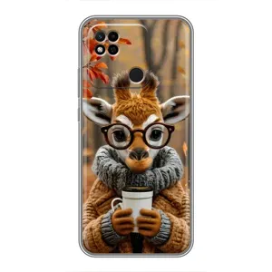 Печатный чехол «Зверята с кофе» для Xiaomi Redmi 10A (Жираф с кофе)