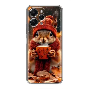 Печатный чехол «Зверята с кофе» для Xiaomi Redmi 12 (5G) (Белка с кофе)