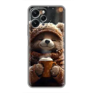 Печатный чехол «Зверята с кофе» для Xiaomi Redmi 12 (5G) (Медвежонок с кофе)