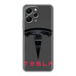 Силиконовый бампер с картинкой машины на Xiaomi Redmi 12 (5G) (Logo TESLA)